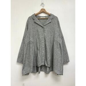 Cut Loose Relaxed Draped Linen-Cotton Button-Down Tunic Lagenlook Shirt XL